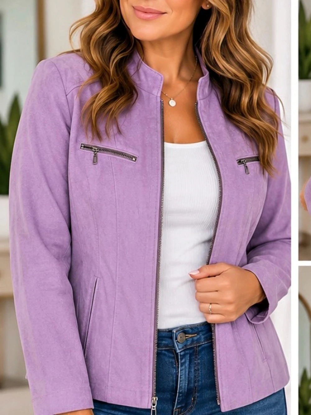 23” ptp Women's Purple Zip-Front Jacket Like New
